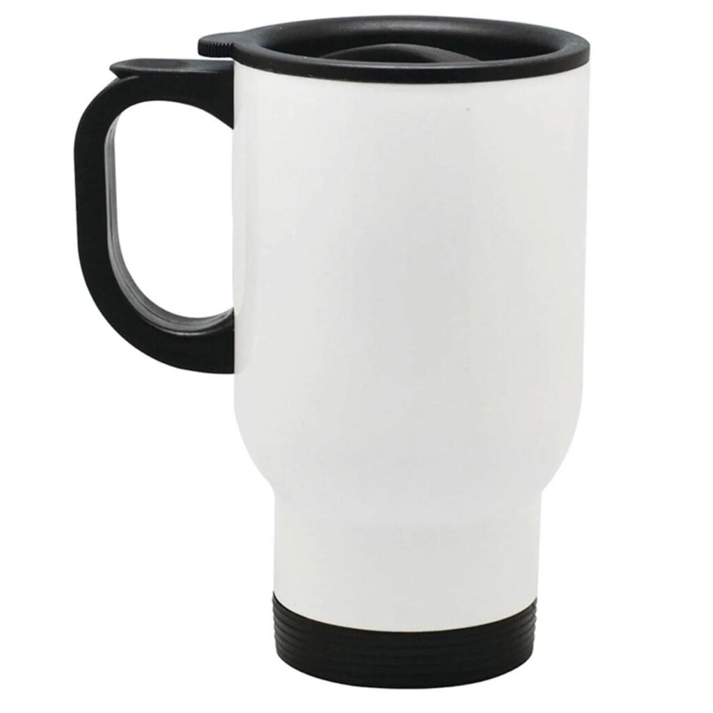 White 14oz stainless steel travel mug