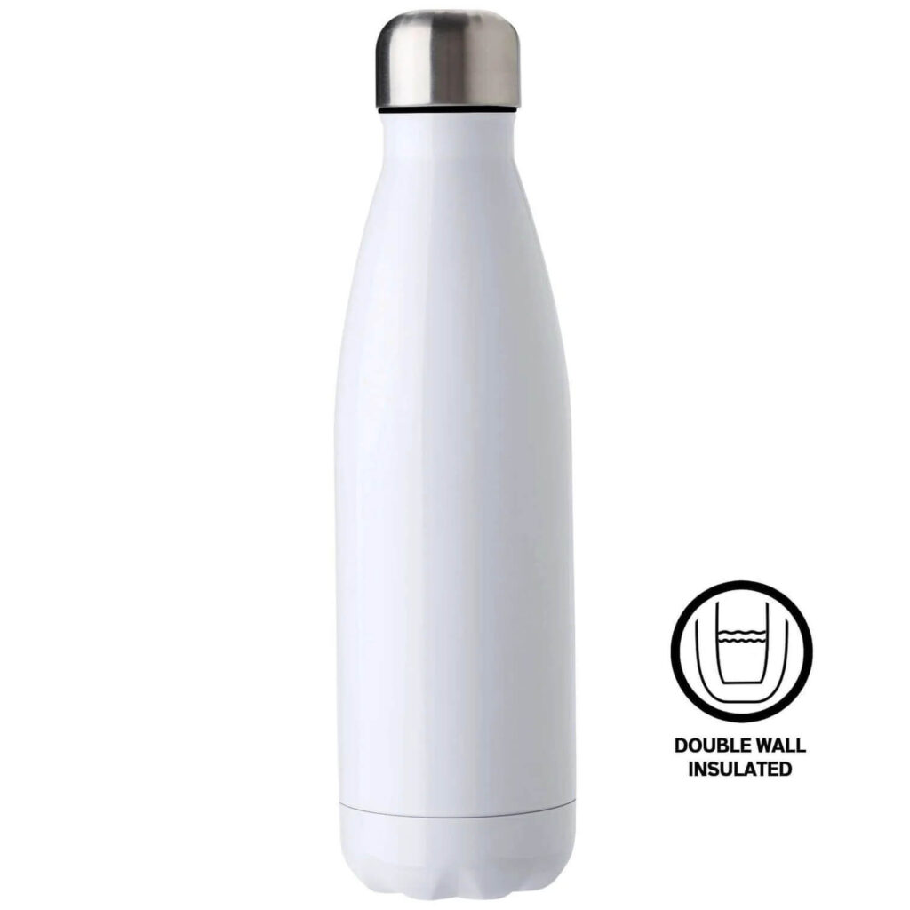 White 500ml bowling pin-shaped stainless steel water bottle